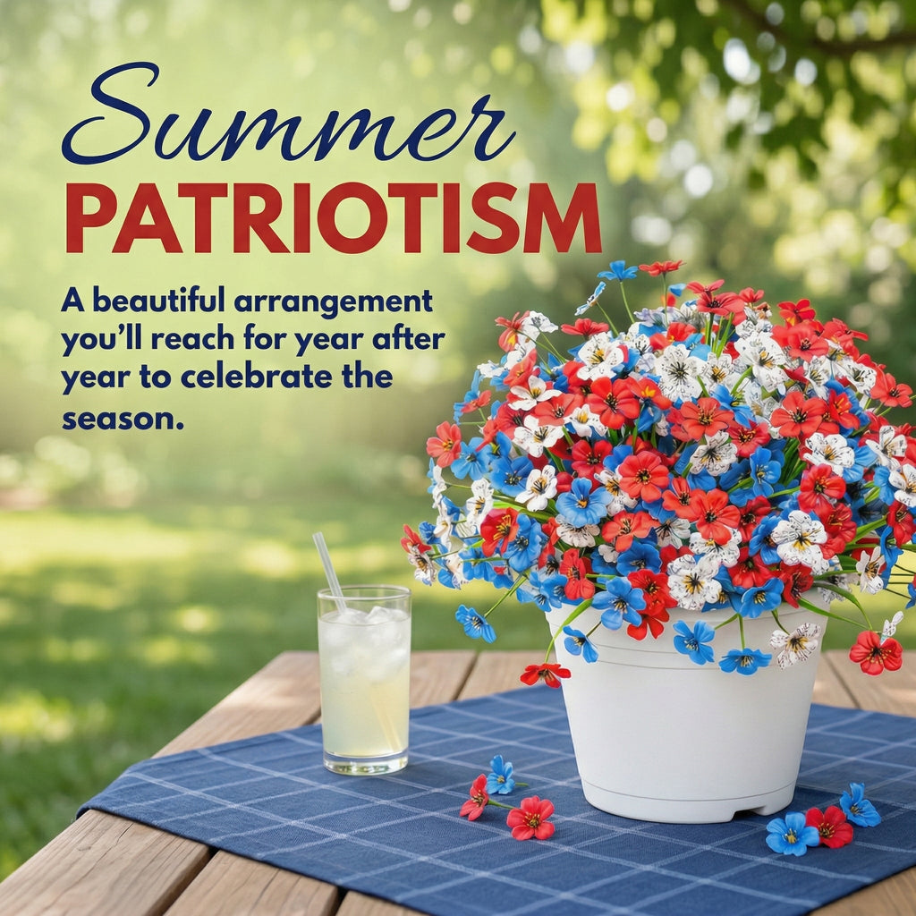 Patriotic Red, White & Blue Faux Floral Arrangement