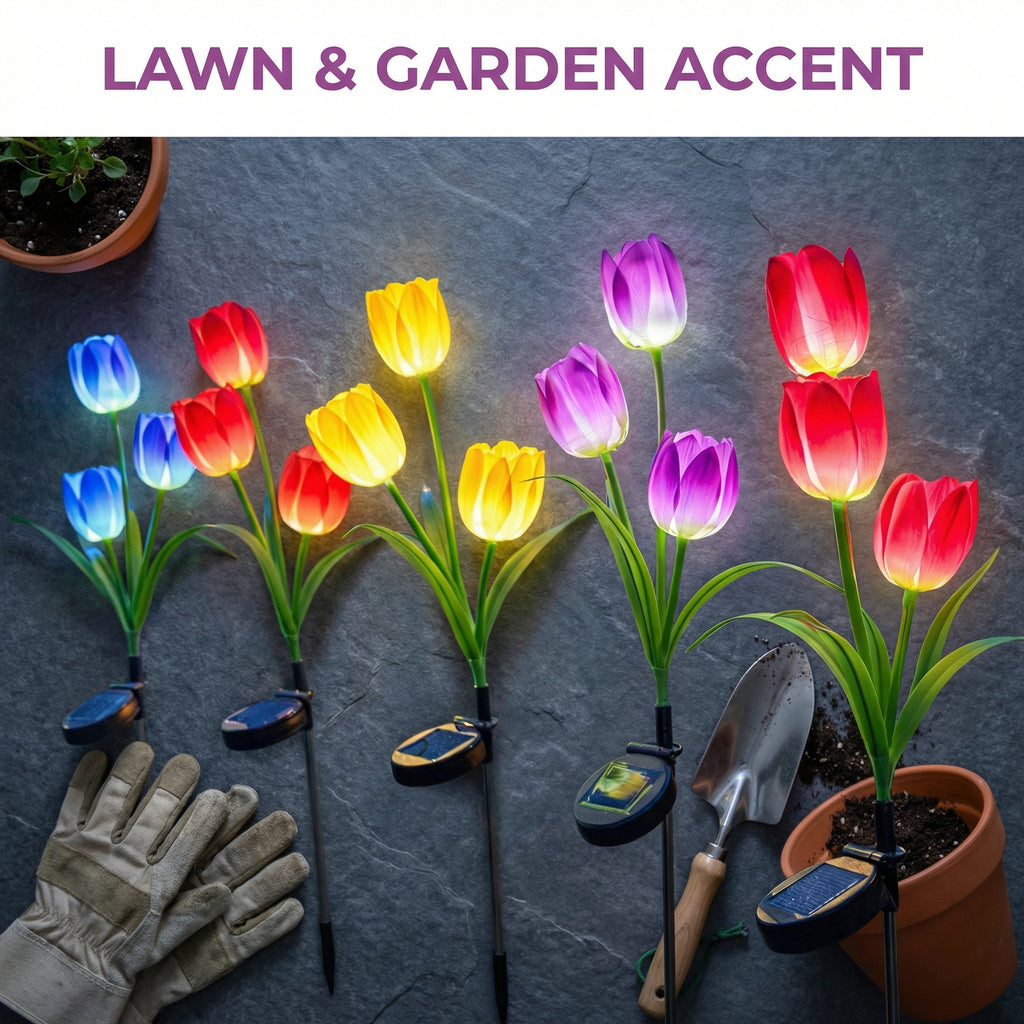 Solar Colorful Tulip Garden Stake Lights, Outdoor LED Flower Lights
