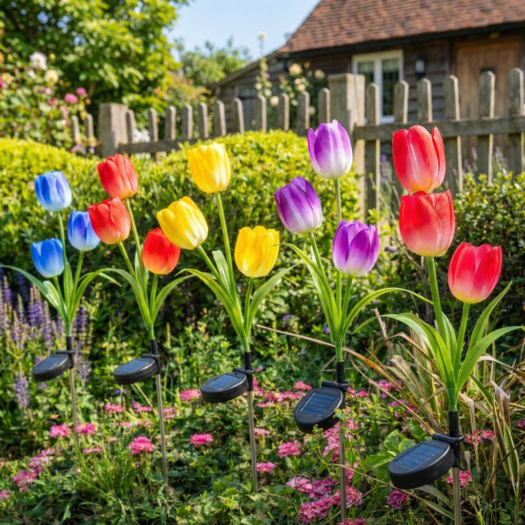 Solar Colorful Tulip Garden Stake Lights, Outdoor LED Flower Lights
