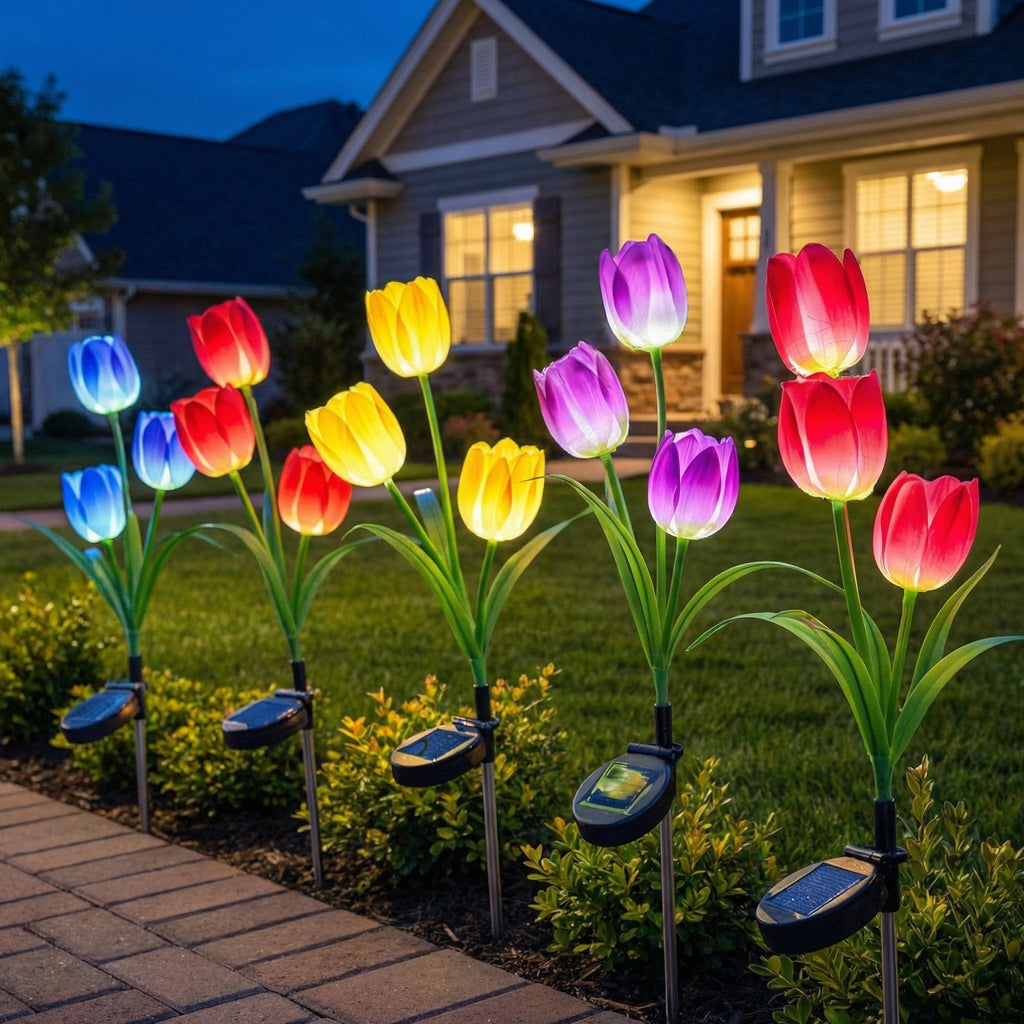 Solar Colorful Tulip Garden Stake Lights, Outdoor LED Flower Lights