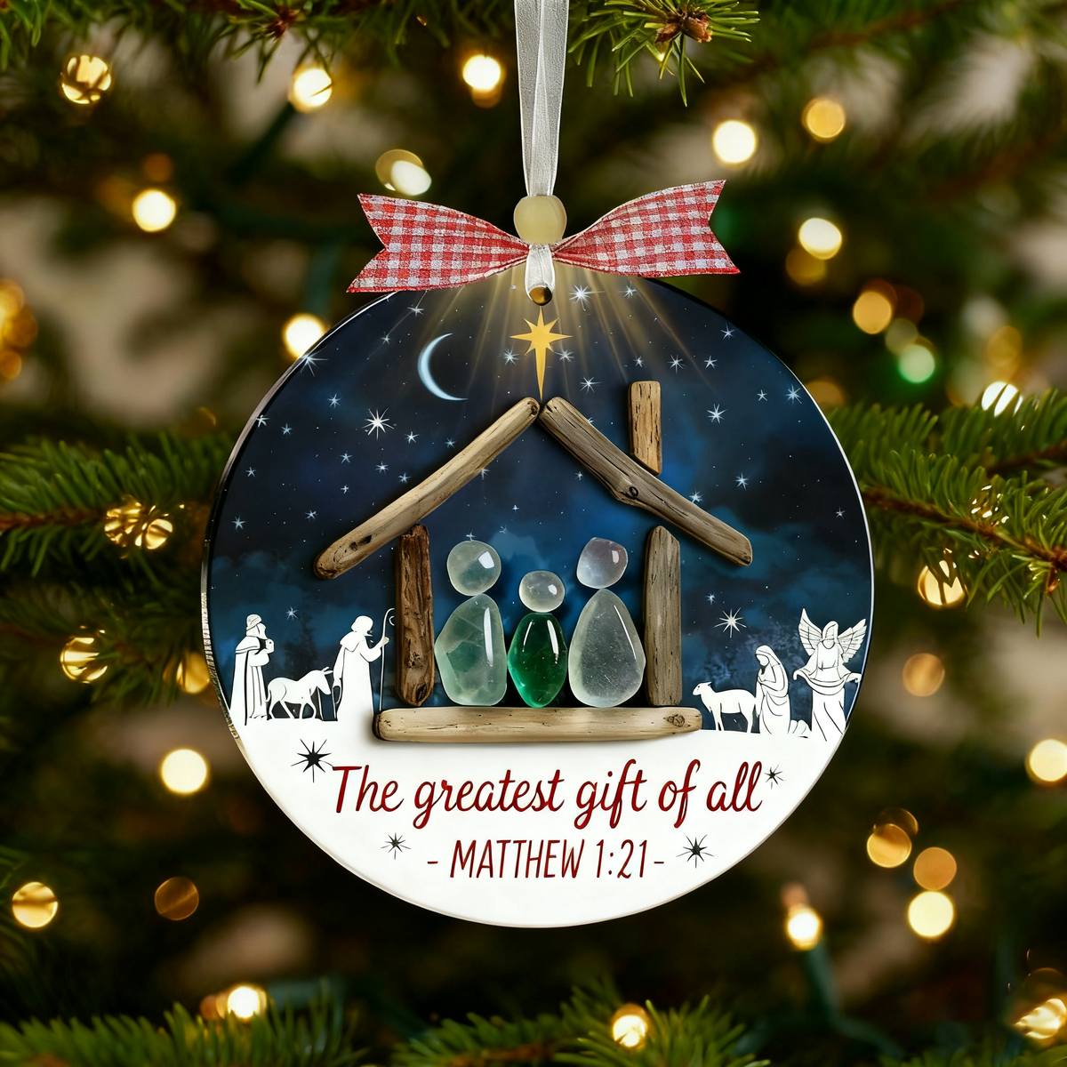 Nativity Christmas Sea Glass Ornament