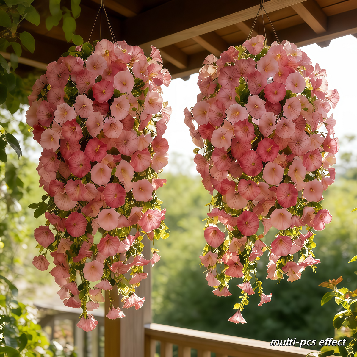 3Pcs Artificial Hanging Morning Glory Flowers with Greenery, UV Resistant