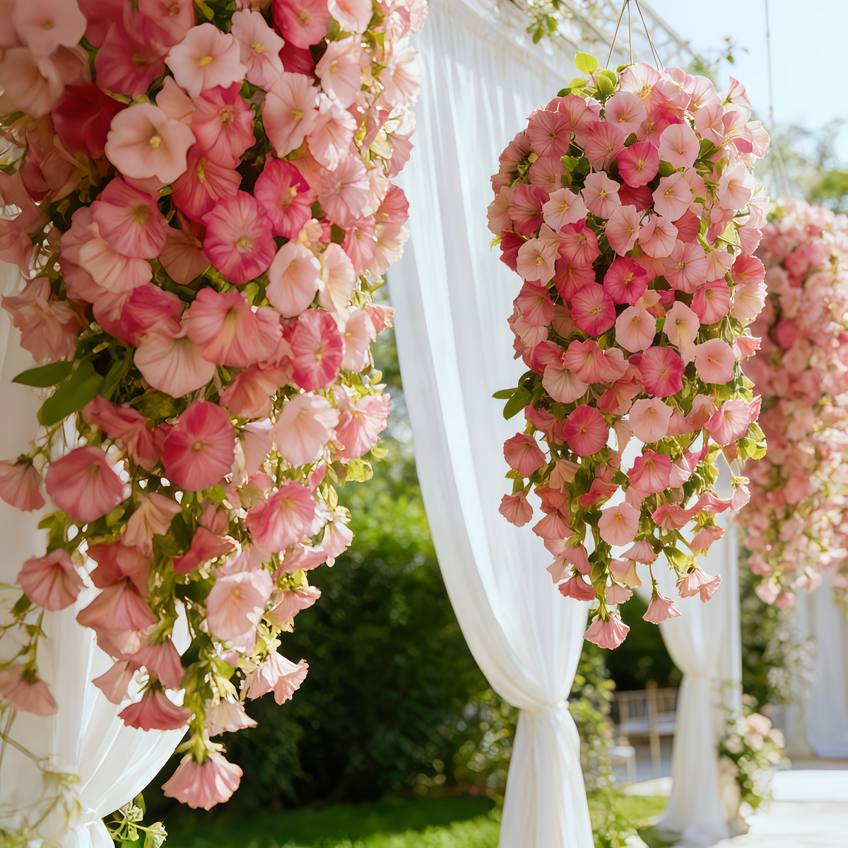 3Pcs Artificial Hanging Morning Glory Flowers with Greenery, UV Resistant