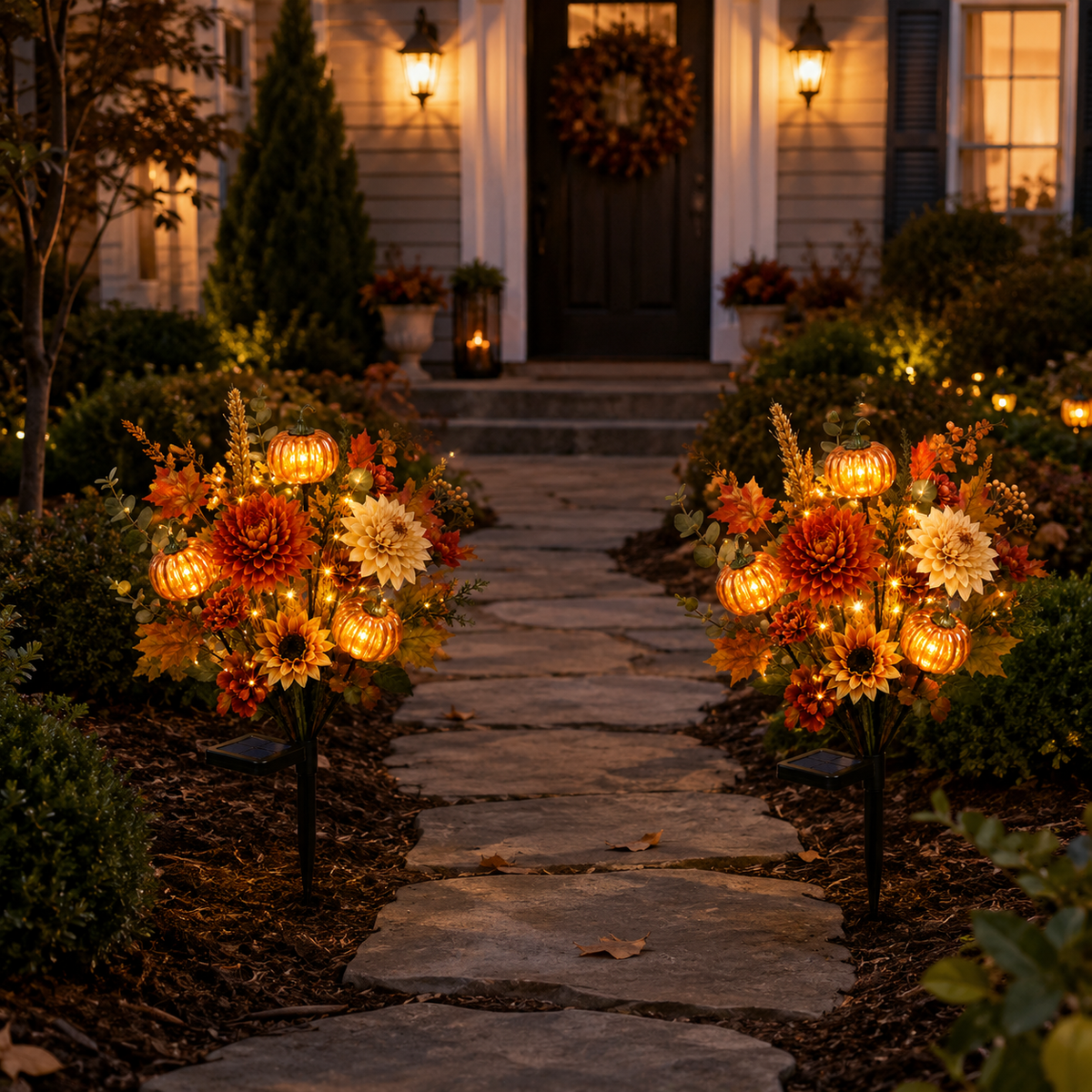 🌻 Solar Pumpkin Garden Stake Lights – Fall Artificial Flower Outdoor Decor