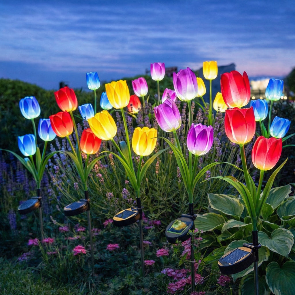 Solar Colorful Tulip Garden Stake Lights, Outdoor LED Flower Lights