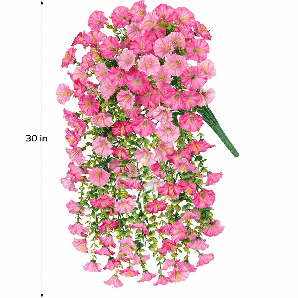 3Pcs Artificial Hanging Morning Glory Flowers with Greenery, UV Resistant