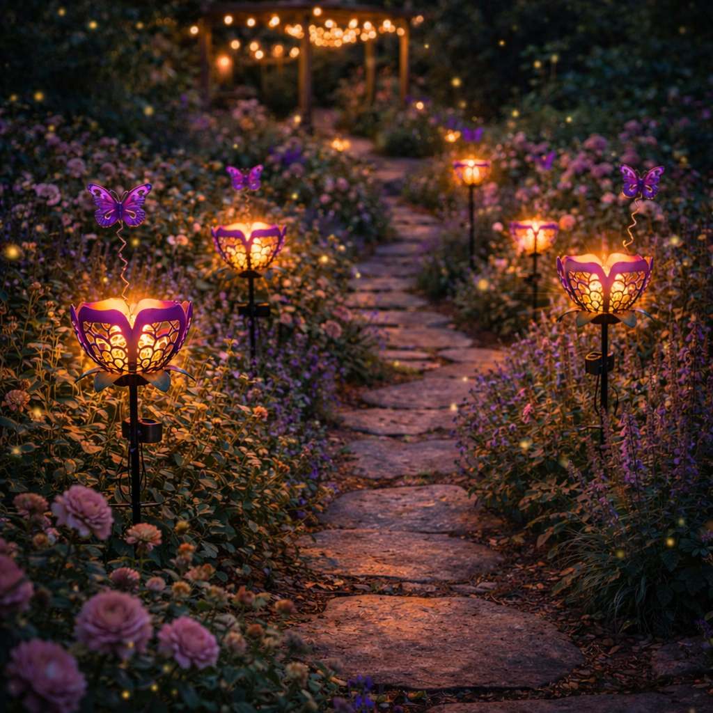 Solar-Powered Butterfly Lotus Garden Light – Warm Glow Outdoor Lawn Decor