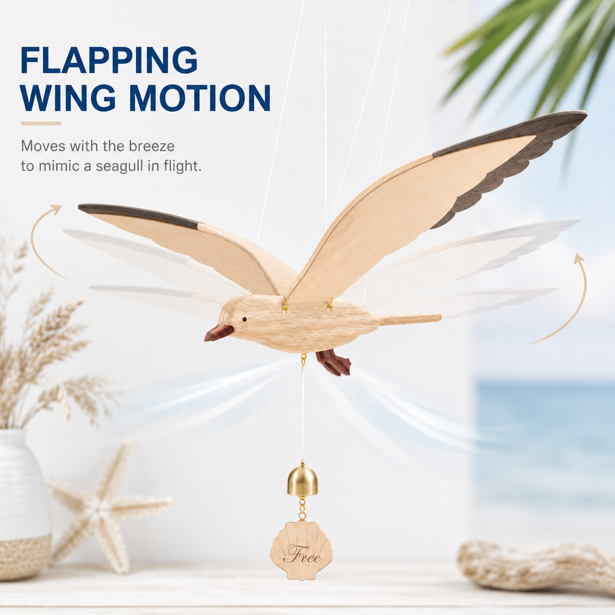 Flying Wooden Seagull DIY Kit – Coastal Beach Hanging Decor with “Free” Shell Tag 🌊
