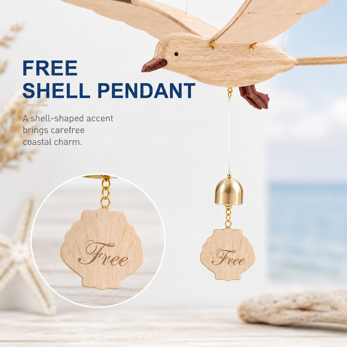 Flying Wooden Seagull DIY Kit – Coastal Beach Hanging Decor with “Free” Shell Tag 🌊