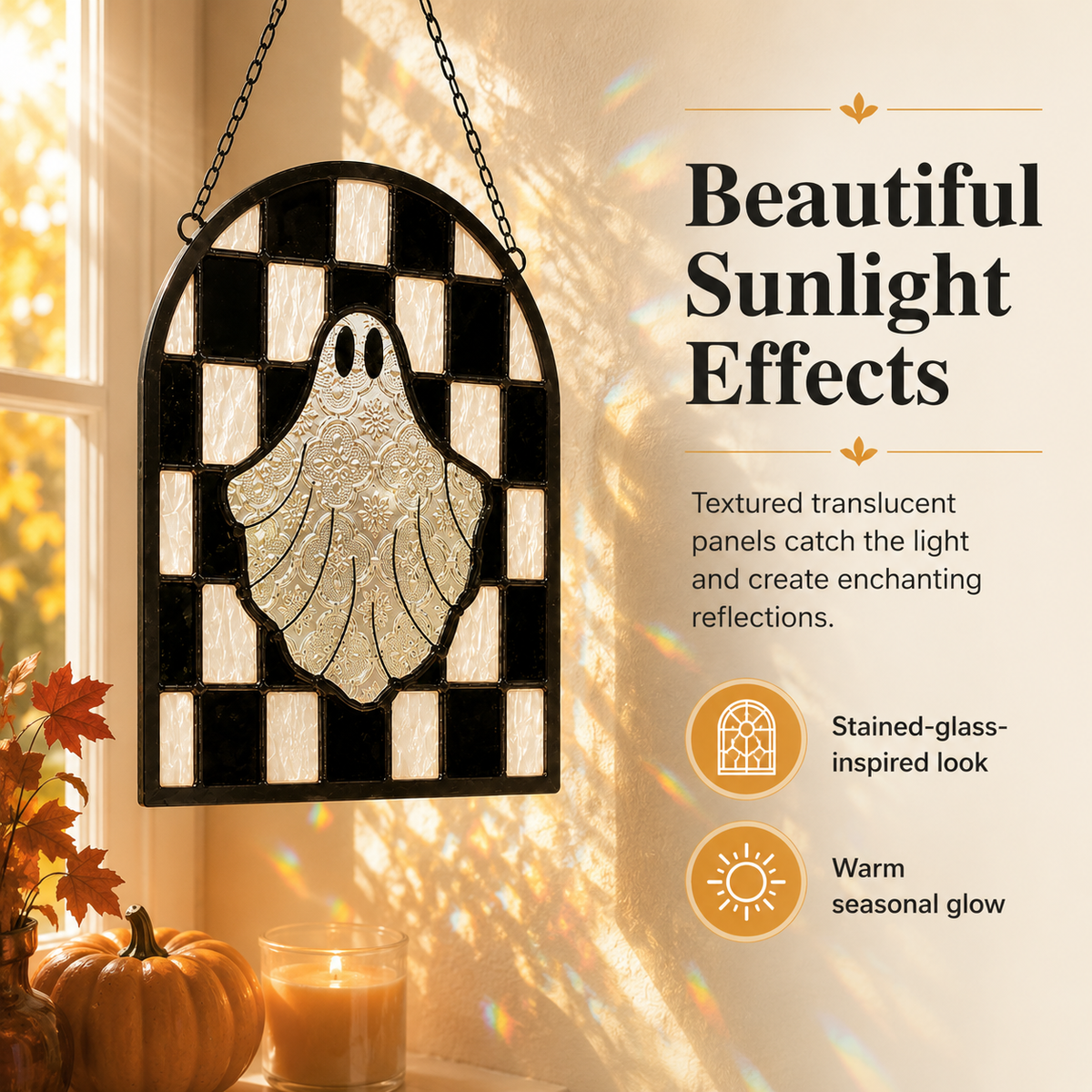 Halloween Ghost Stained Glass Window Suncatcher â€“ Hanging Ghost Window Decor