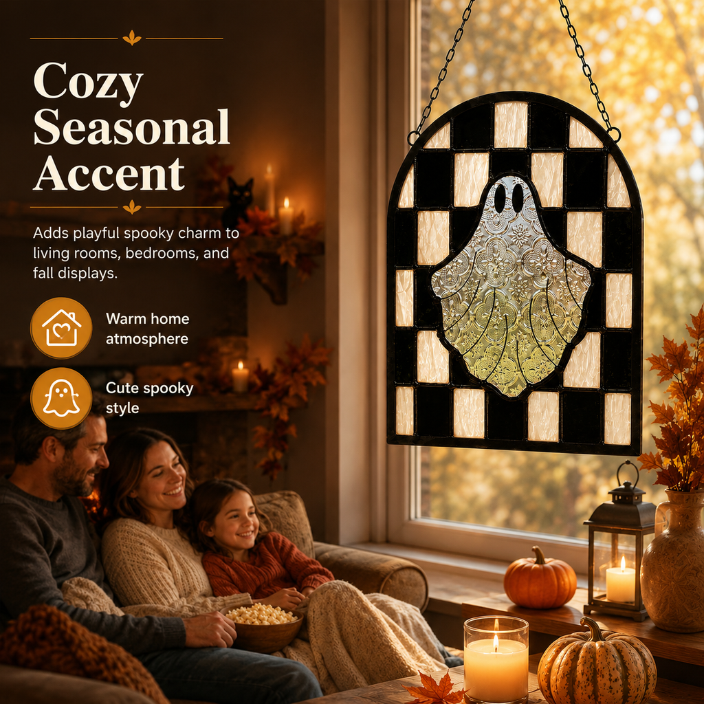 Halloween Ghost Stained Glass Window Suncatcher â€“ Hanging Ghost Window Decor