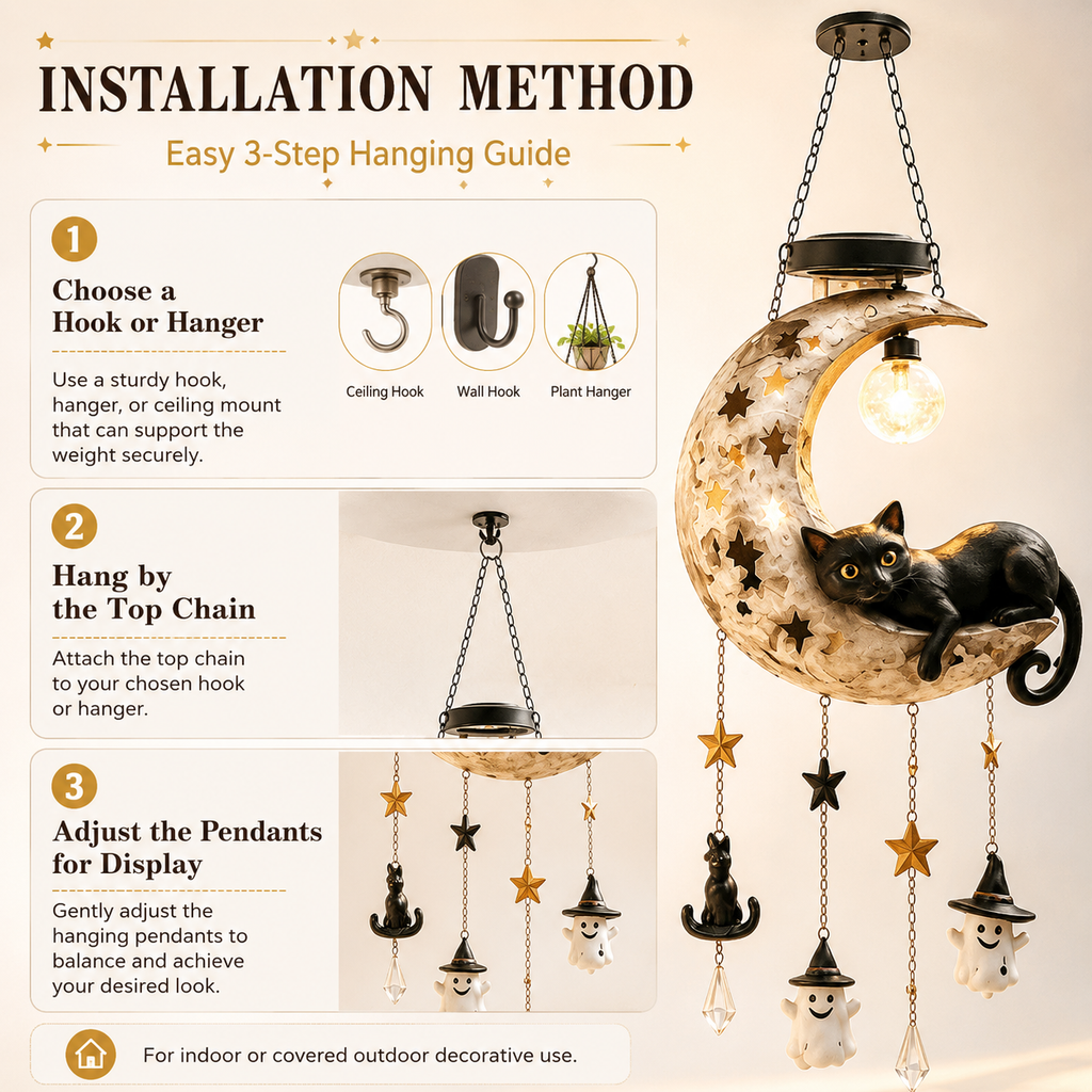 Halloween Moon Cat Hanging Decor with Light
