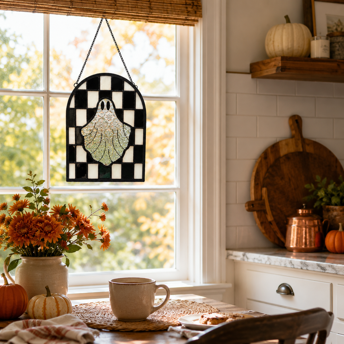 Halloween Ghost Stained Glass Window Suncatcher â€“ Hanging Ghost Window Decor