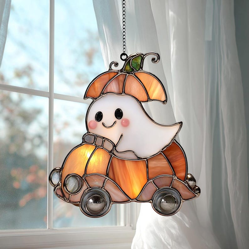 Halloween Ghost Stained Glass Window Hanging