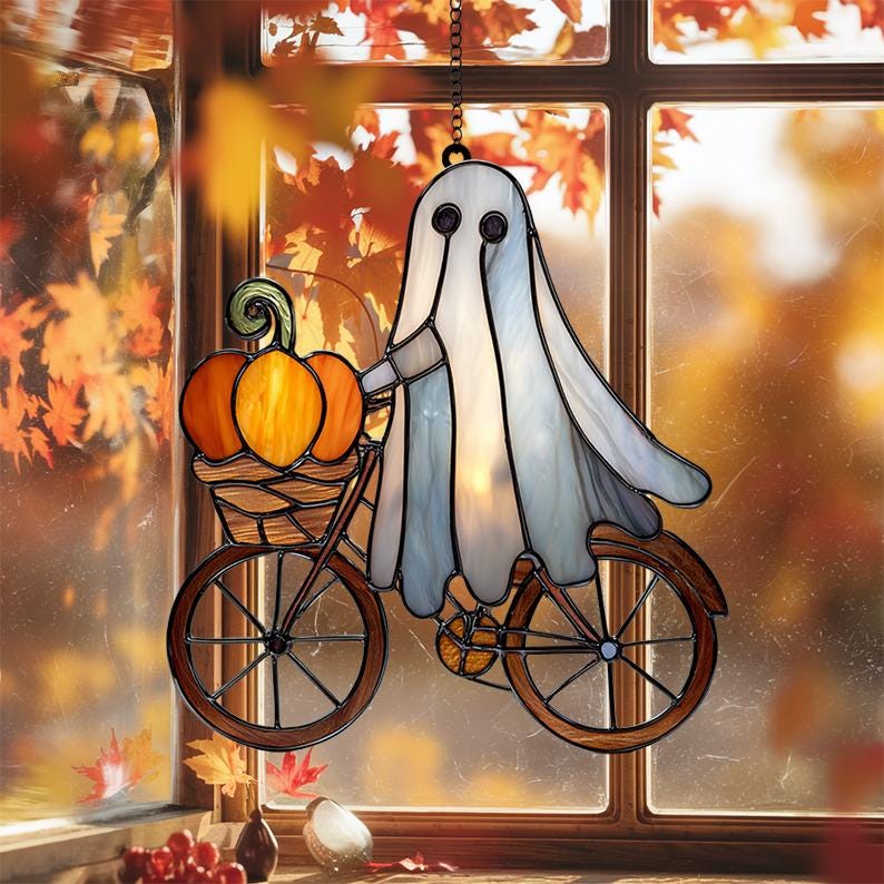 Halloween Ghost Stained Glass Window Hanging