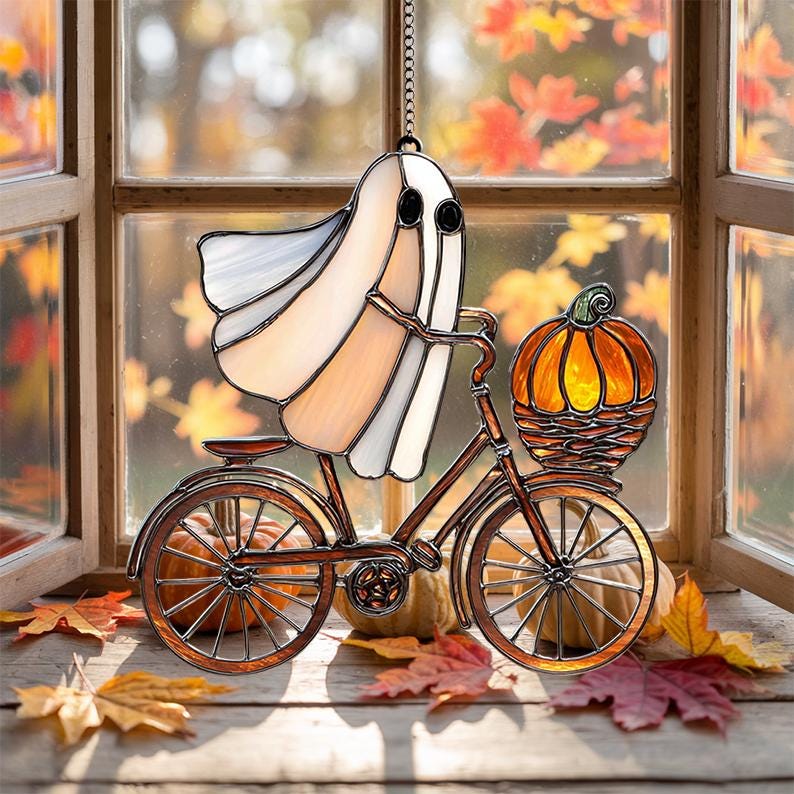 Halloween Ghost Stained Glass Window Hanging