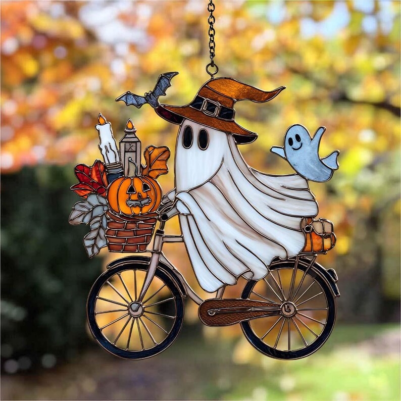 Halloween Ghost Stained Glass Window Hanging
