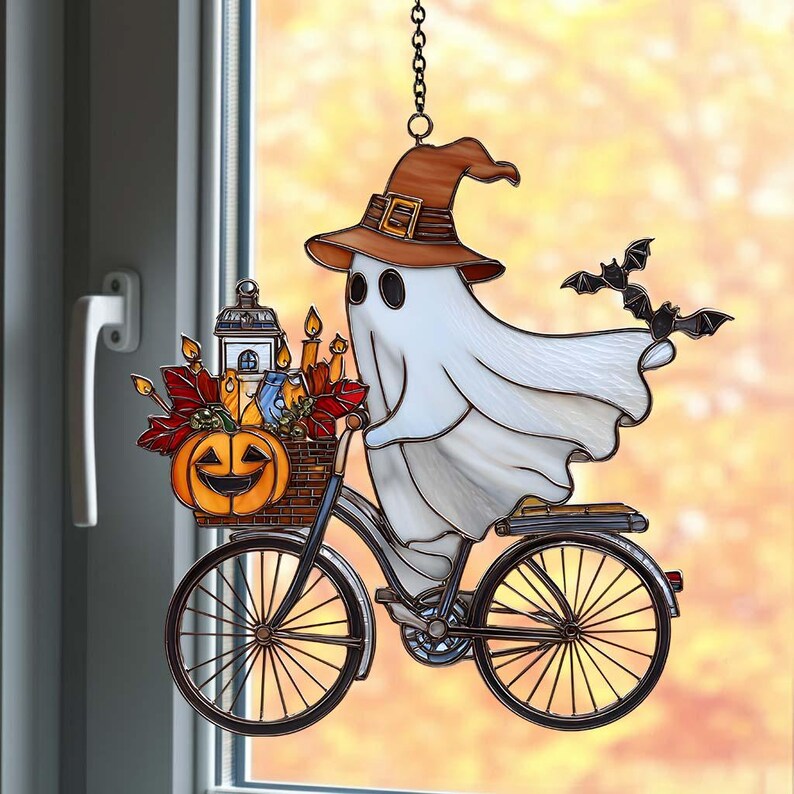 Halloween Ghost Stained Glass Window Hanging