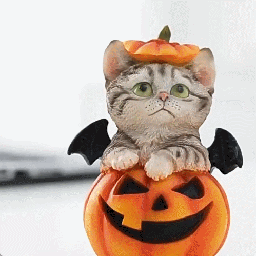 Handmade Halloween Pumpkin Cat Statue