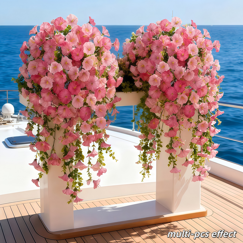 3Pcs Artificial Hanging Morning Glory Flowers with Greenery, UV Resistant