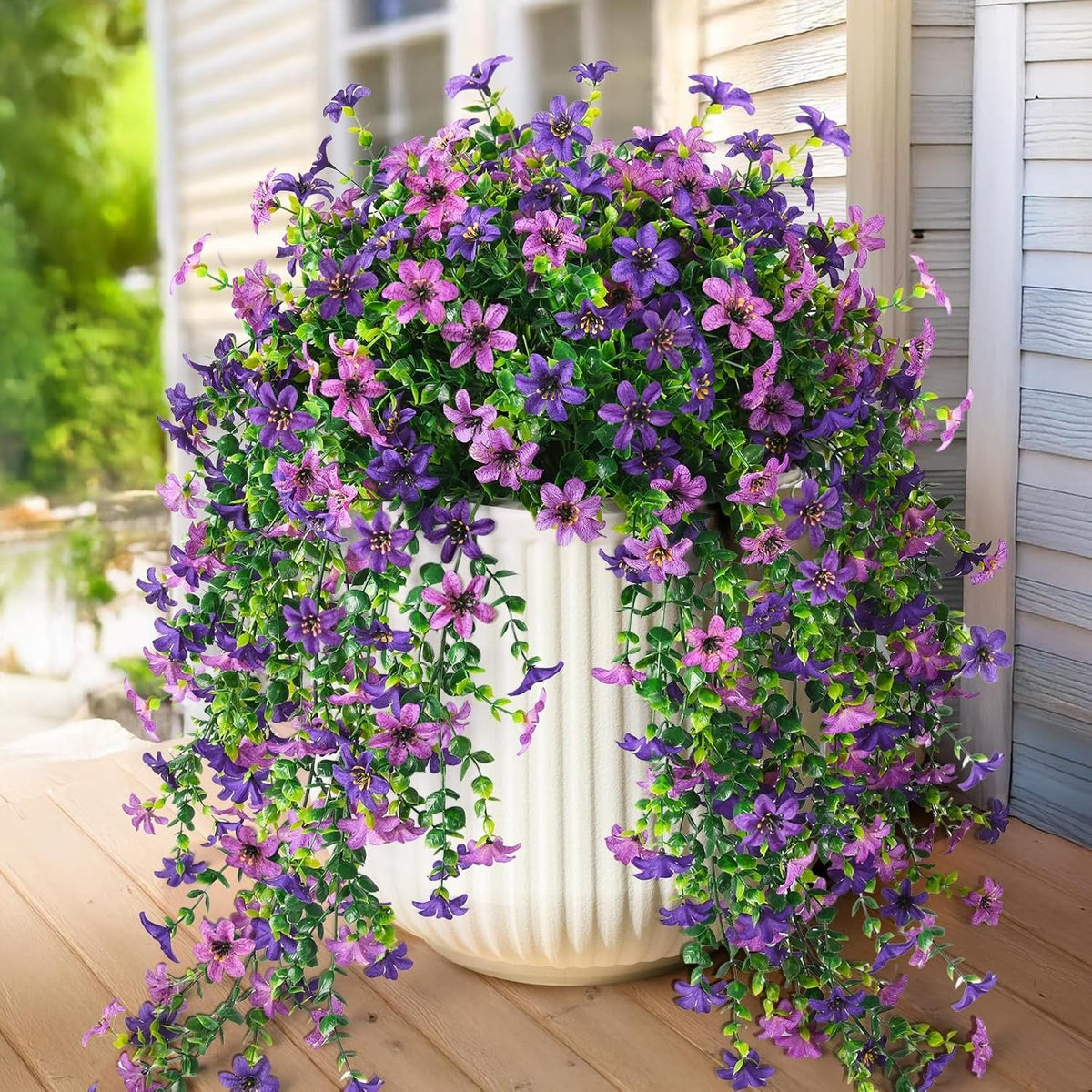 2 PCS Outdoor Cascading Daisy & Eucalyptus Florals – UV Resistant Hanging Faux Flower Bundles
