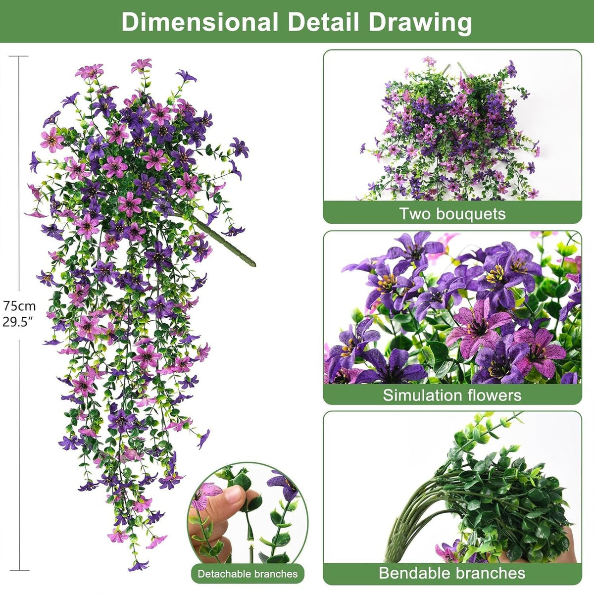 2 PCS Outdoor Cascading Daisy & Eucalyptus Florals – UV Resistant Hanging Faux Flower Bundles