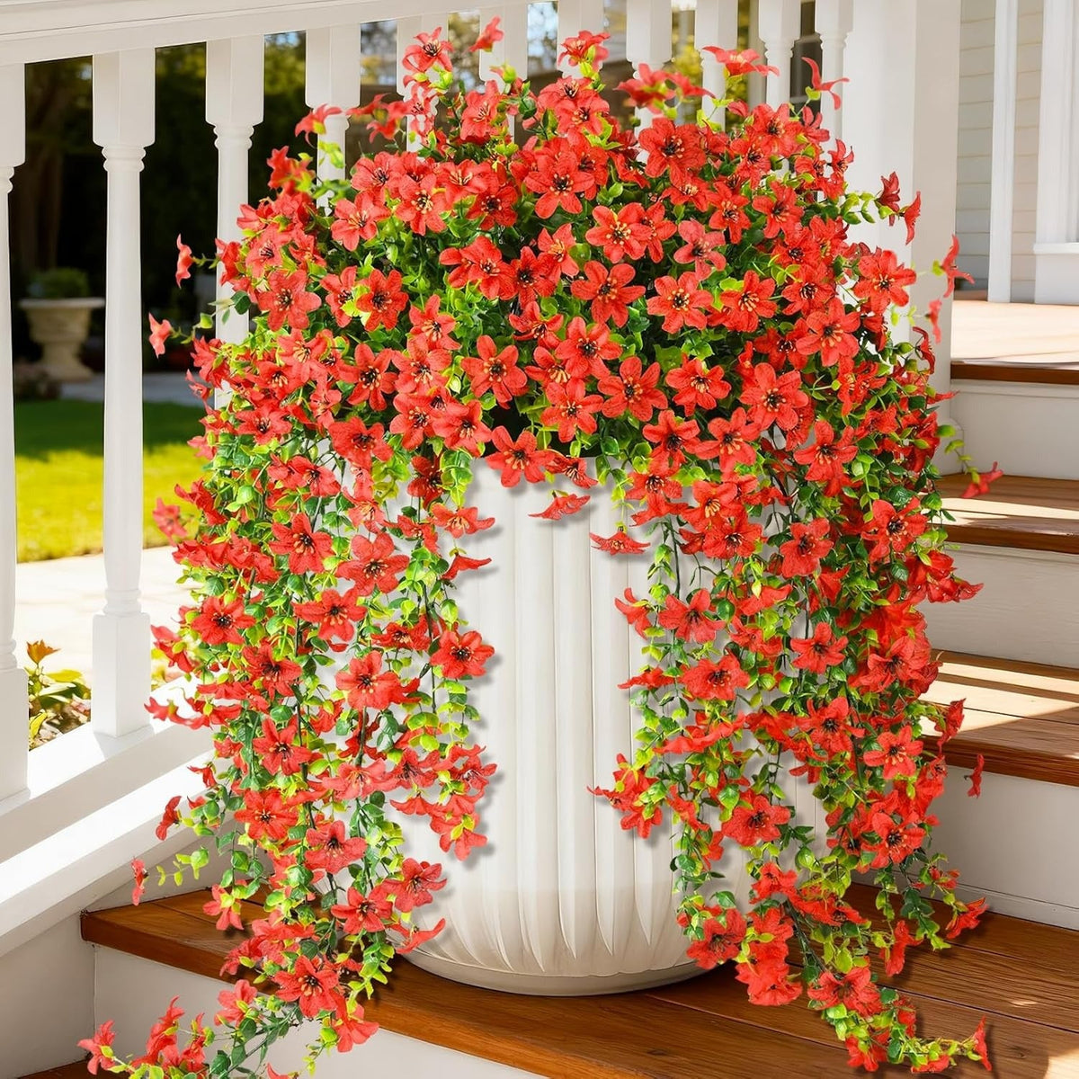 2 PCS Outdoor Cascading Daisy & Eucalyptus Florals – UV Resistant Hanging Faux Flower Bundles